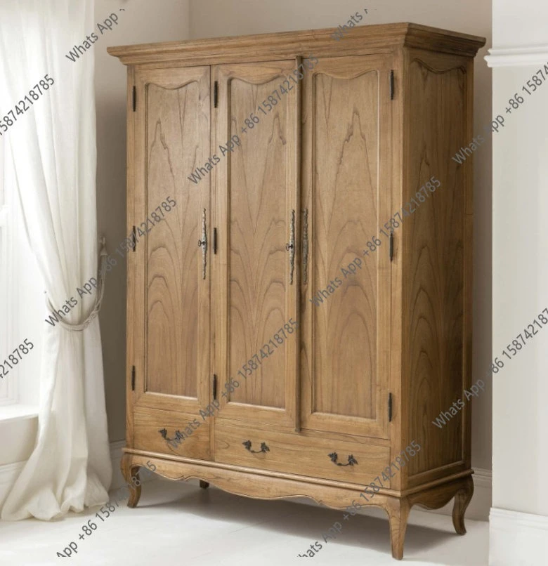 

Customized French retro high-end solid wood oak four-door large wardrobe simple American bedroom double door solid wood clothing