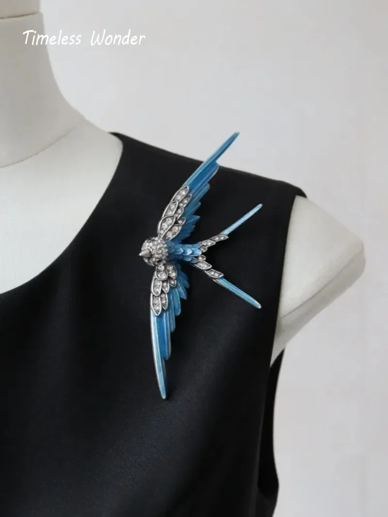 Timeless Wonder Fancy Zircon Swallow Brooch Pins for Women Designer Jewelry Runway Top Medieval Gift Rare Broches  5255