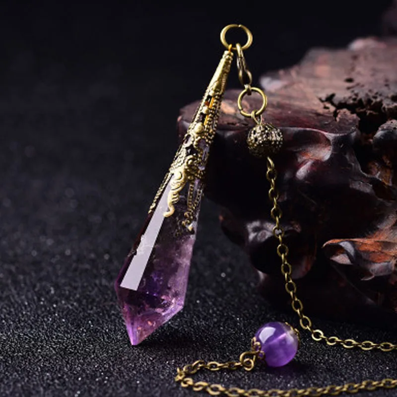 Ametrine Pendulum Natural Amethyst & Citrine Quartz Crystal Carved Facet Point Pendant Healing Dowsing Energy Balancing Necklace