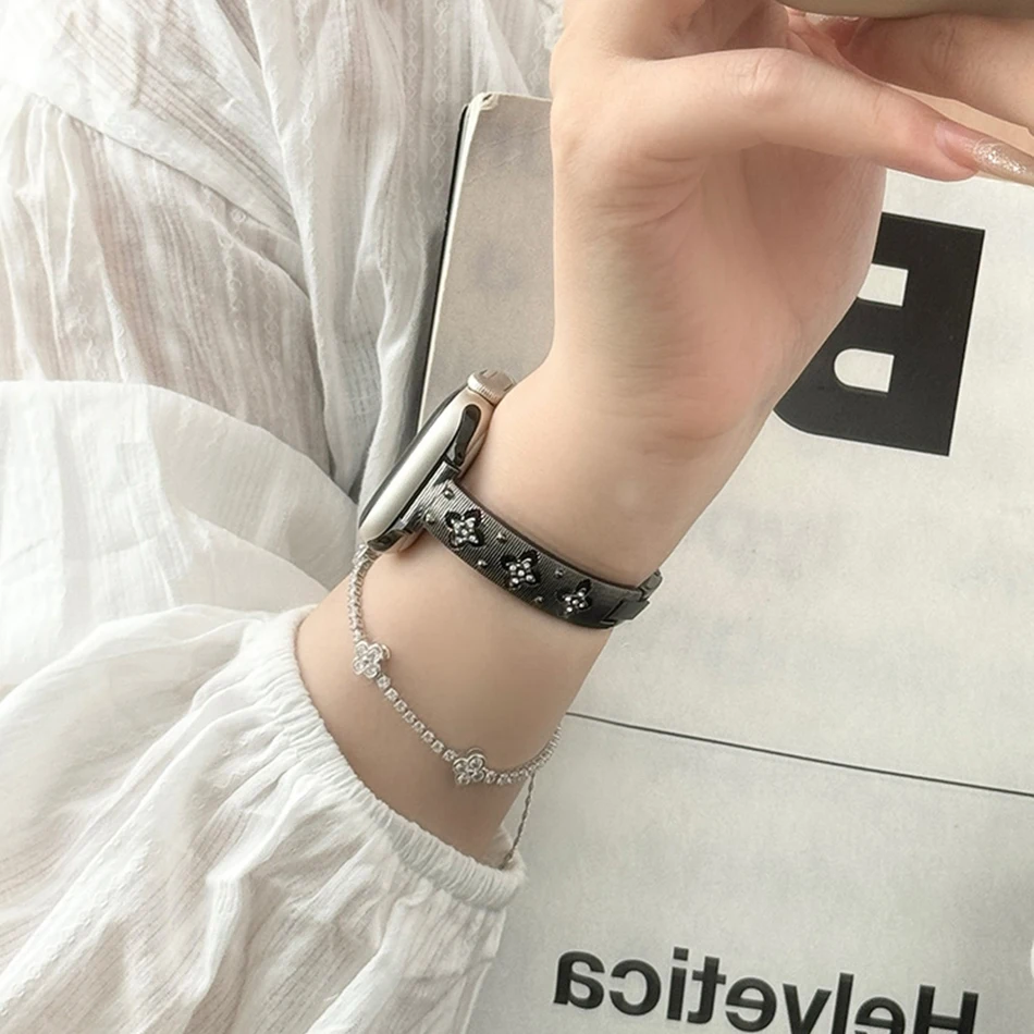 Luxury Hollow Strap For Apple Watch Band 46 38 41 40 44 42 45 49 mm Metal Bracelet iWatch Series 10 9 8 7 6 5 SE Ultra 2 Jewelry