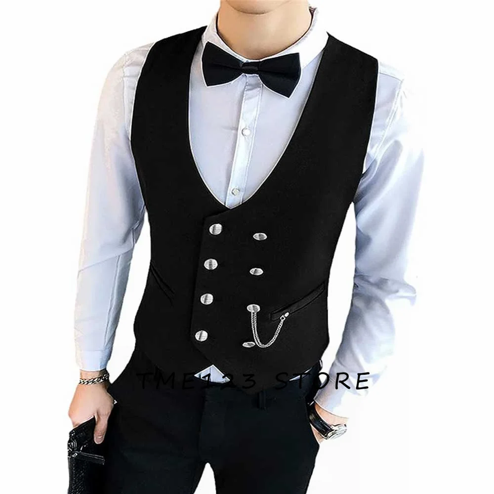 Men's Serge Casual Solid Color Double Breasted Vest Vests for Women Gothic Chaleco Formal Man Ambo Suit Male Wang Steampunk Mens