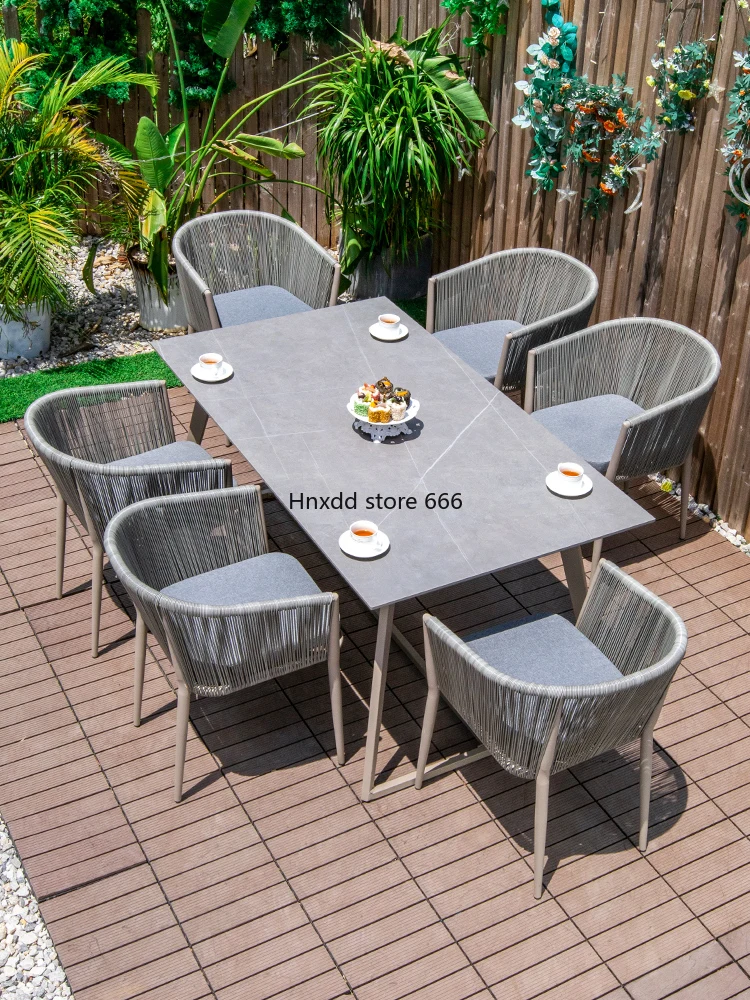 Outdoor tables and chairs rock slab courtyard villa open-air balcony rattan chair