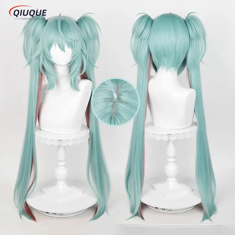 LQAnime 미쿠 라스칼 코스프레 가발 미쿠 x 라스칼 2023 롱 포니테일 내열성 합성 헤어 할로윈 파티 가발 + 가발 캡