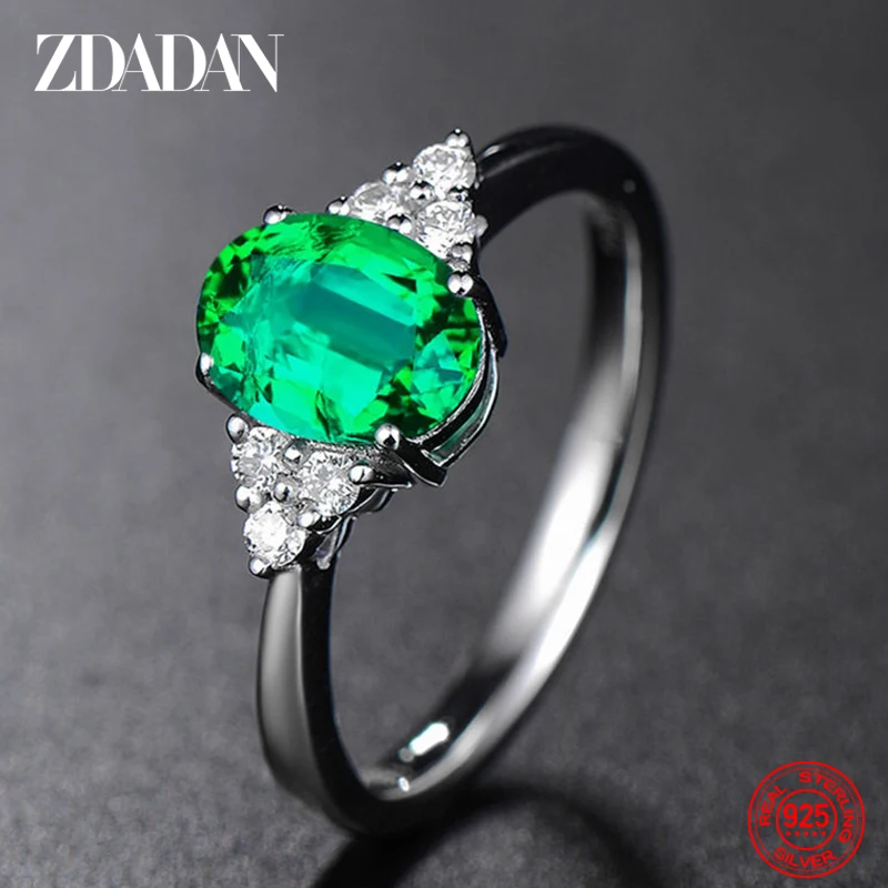 ZDADAN 925 Silver Round Sapphire Ring For Women Fashion Wedding Jewelry