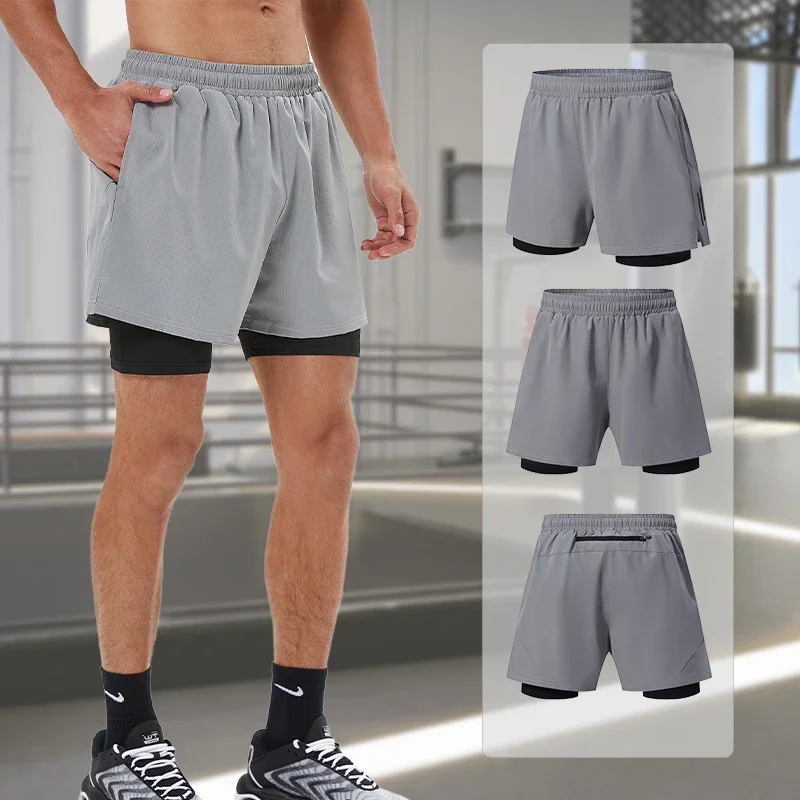 

Men's 2 In 1 Running Shorts Jogging Gym Fitness Training Quick Dry Beach Short Pants Male Summer Beach Sports Workout Bottoms