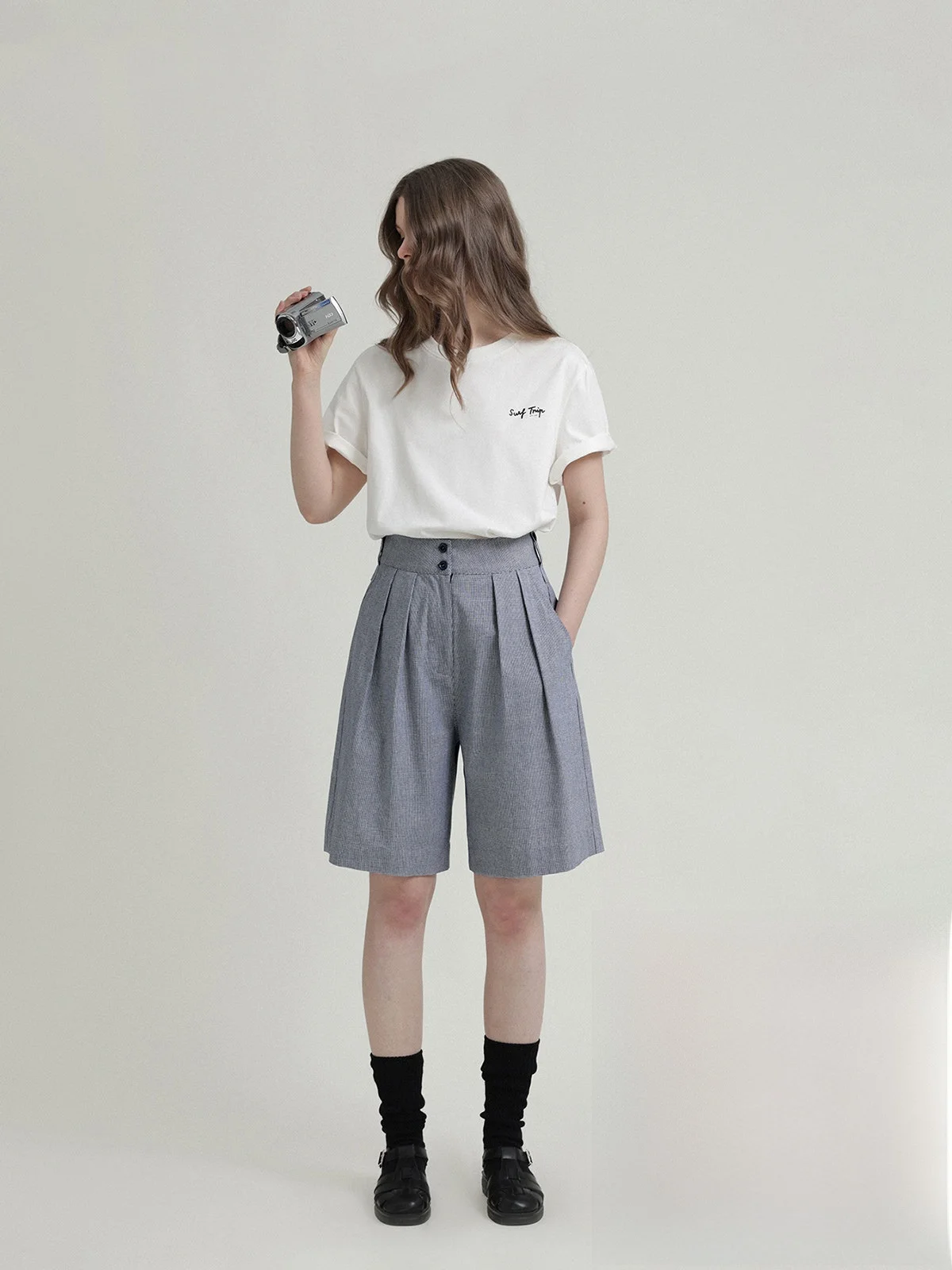 

Женские повседневные дышащие хлопковые брюки с высокой талией, в клетку, широкие, укороченные, для лета, для работы, длиной до колена