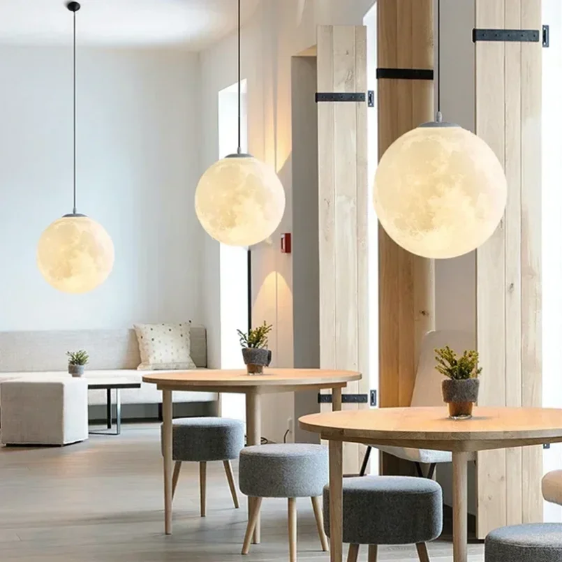 Imagem -03 - Modern 3d Print Ball Moon Pendant Light Pendurado Lâmpada Teto Lustres para Restaurante Loja Café Escadas Casa Decoração Interior