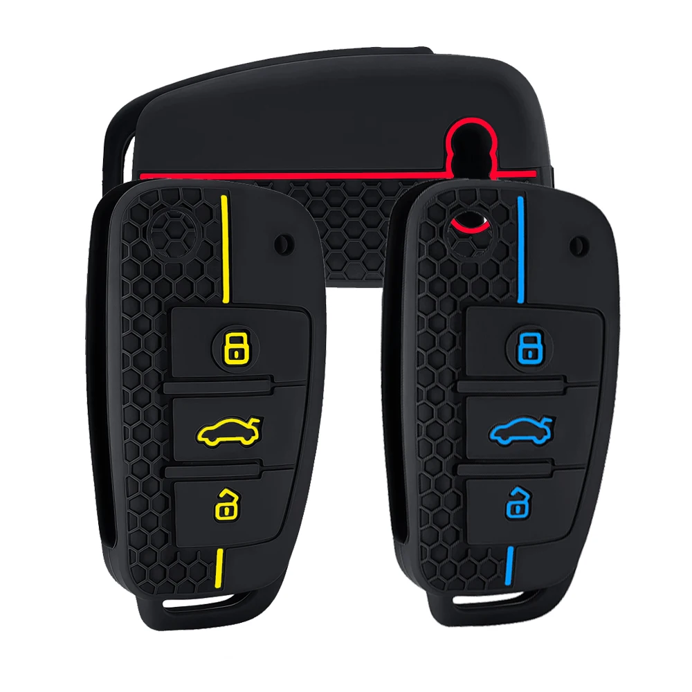 Capa de Silicone para Chave Audi A4 B7 A6 C6 4F 8V A3 8P A1 A3 Acessórios Automotivos Suporte para Chave Remota de 3 Botões