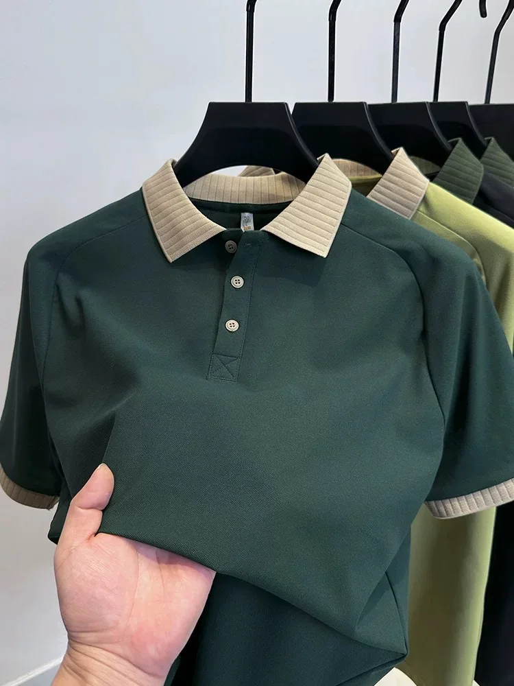 

Luxury high-quality short sleeve polo shirt summer new trend color blocked lapel T-shirt Korean version youth casual men's wear