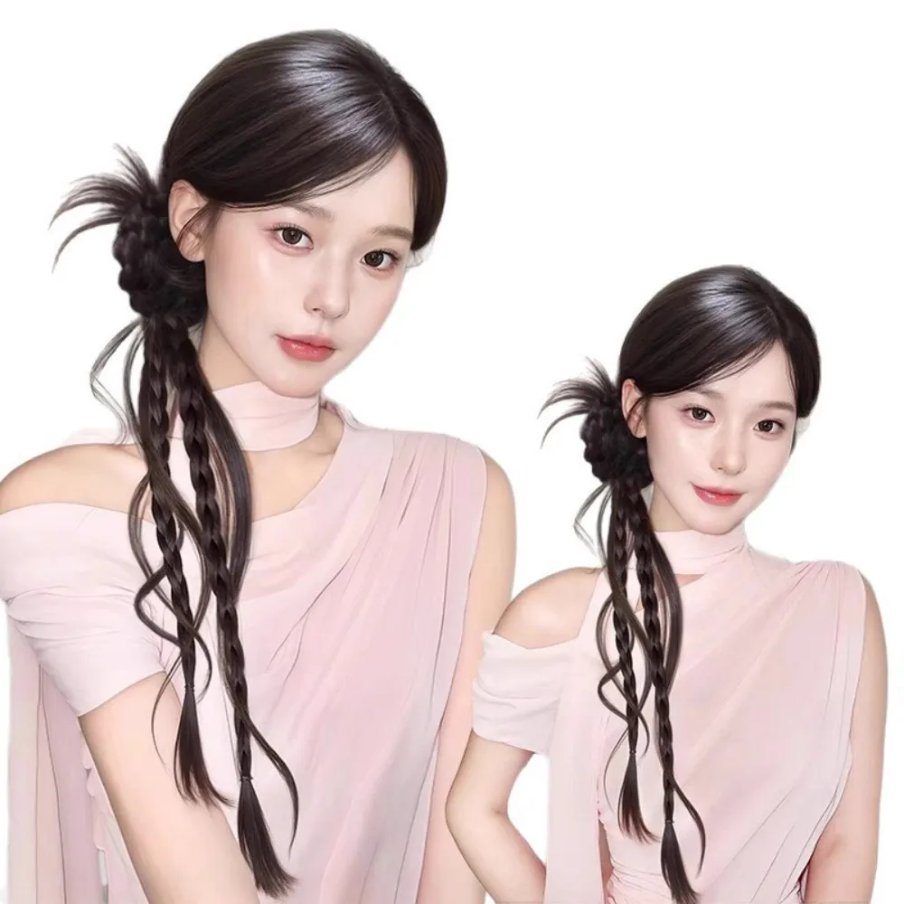 50 سنتيمتر كسول الطبيعية ريشة الدجاج الاصطناعية رئيس شعر مستعار كليب فتاة حلوة الملتوية الضفائر شعر مستعار ذيل حصان #2