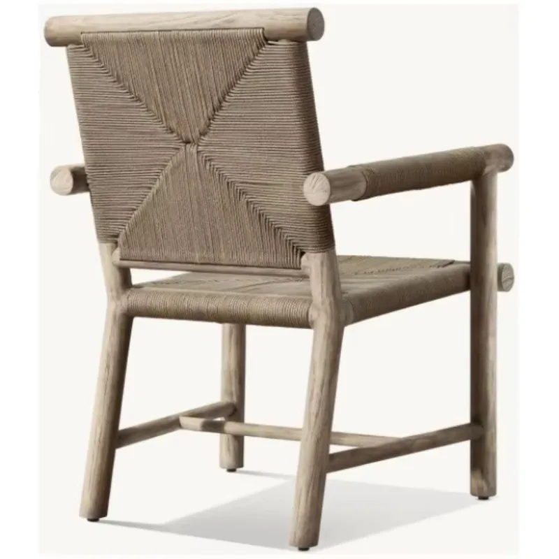 Solid Teak Outdoor, Dining Set Elegant Wooden Table with Hotel All-Weather Corded Seats