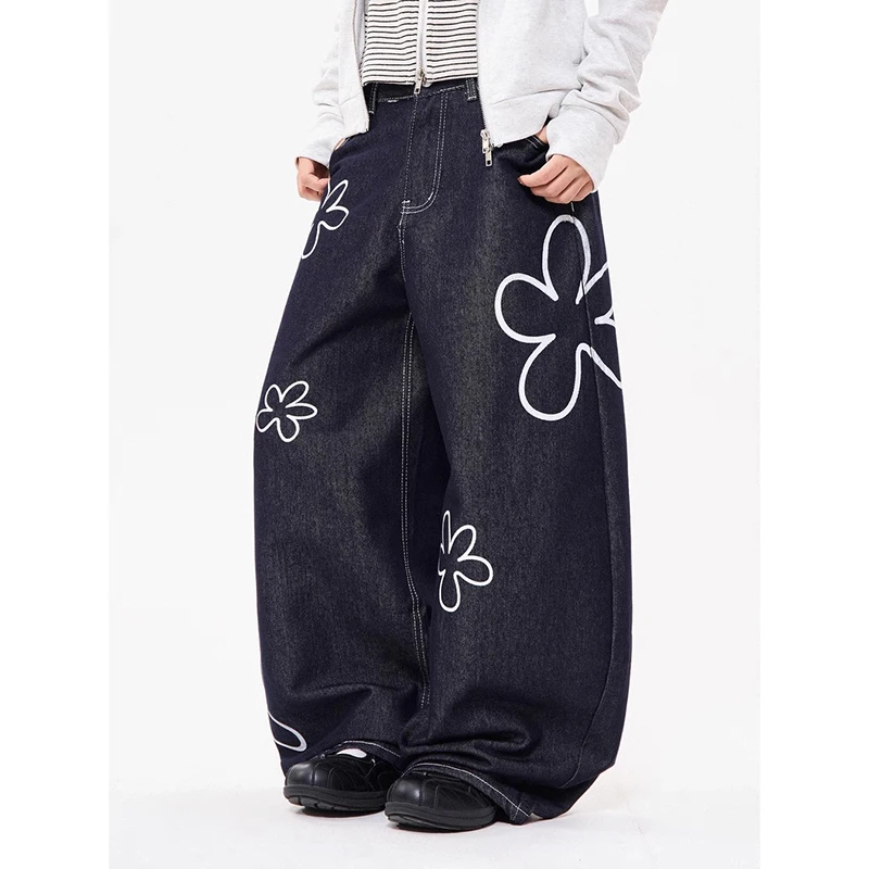 

ZHIZOU Autumn Winter Women's American Retro Grunge Cargo Denim Pants Y2K 2000s Punk Baggy Jean Japanese Harajuku Wide Fit Jean