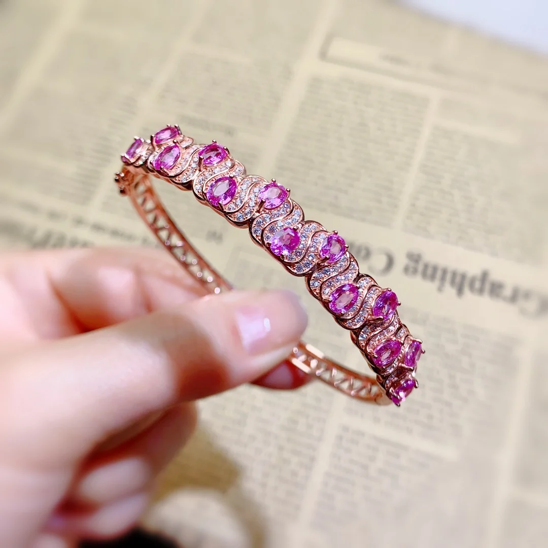 S925 Sterling Silver Luxury Pink Sapphire Sri Lanka Natural bracelet for Ladies Colorful beautiful special mail boutique