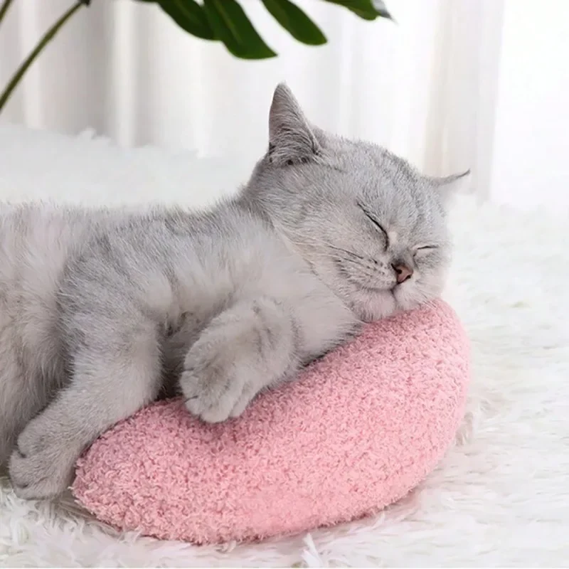 Haustierkissen für Katzen und Hunde, weicher Plüsch, dicke Füllung, Halswirbelstütze, hypoallergen, waschbarer Bezug, tiefer Schlaf, U-förmige Katze und – Detail 6