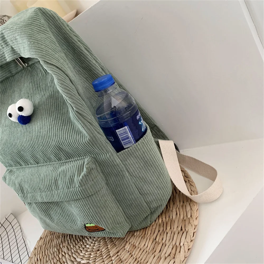 Mochila de pana a rayas para estudiantes, morral escolar de Color sólido, sencillo e informal, ideal para ir de compras o de viaje