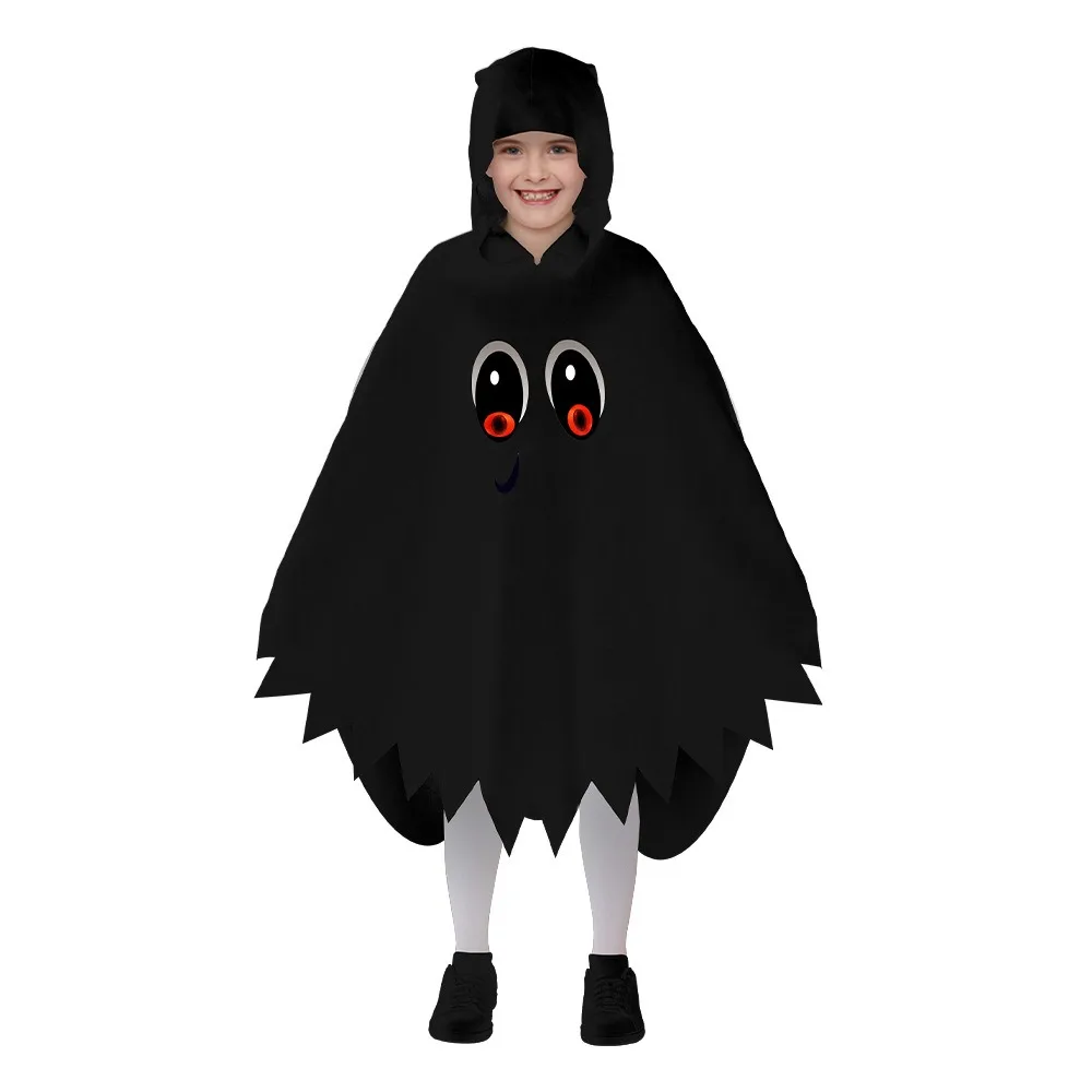 

Glowing Halloween Kids Cosplay Cloak White Black Fun Interaction Party Dress Up Clothing Prop Loose Ghost Hooded Cloak