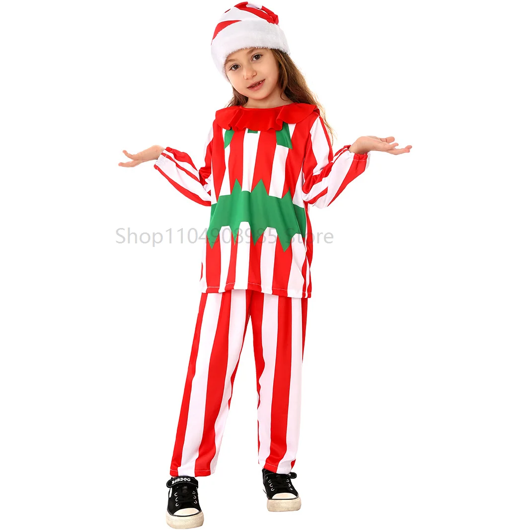

Christmas Clothing For Red And White Striped Suit School Festival Stage Performance Costume Children's Performance Outfit