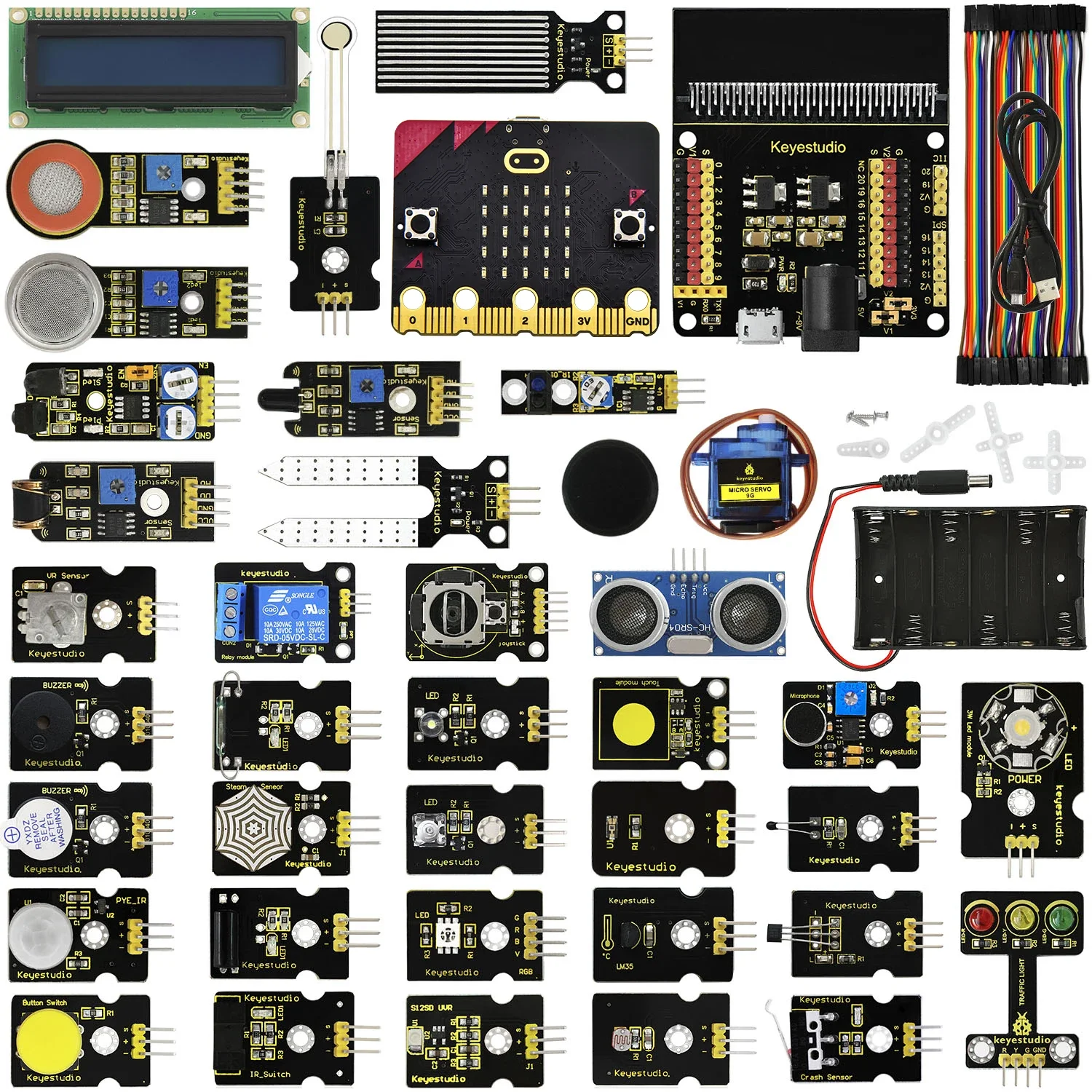 RoRuSKeyestudio 37 In 1 Sensor Starter Kit With Micro:Bit V2.0 For BBC MicroBit Makecode DIY 38 Projects (Including Micro:Bit