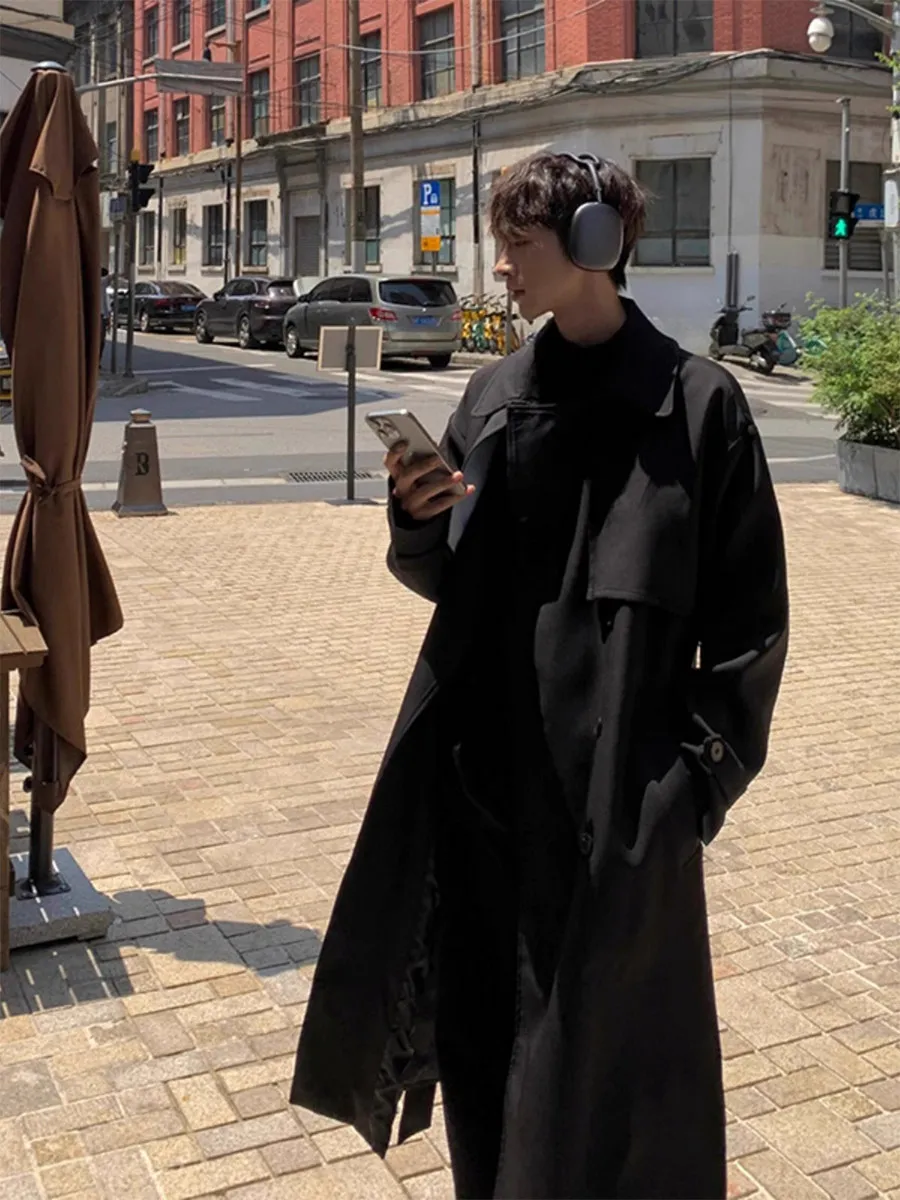 

Trench Coats Double Collar Mens Air England Bodybuilding Original Sheepskin Hooded Reflective Autumn Overfit Mid-Length Style BF