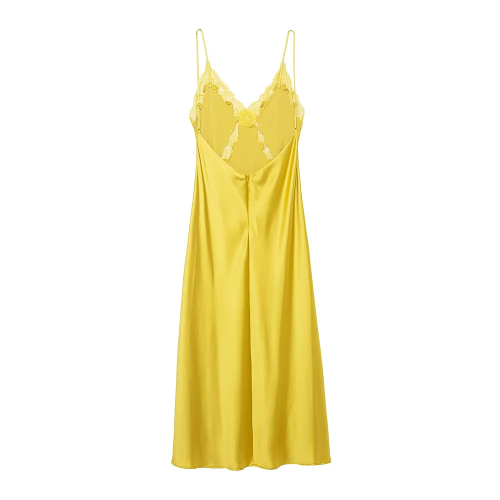 2025 Winter nieuwe dameskledingstijl sexy mouwloze afslankende midi-jurk met kanten satijnen textuur