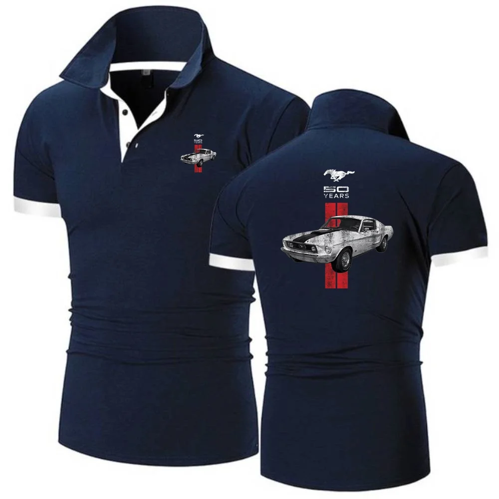 Men\'s Polo Shirts TShirts Ford 50 Years Logo Sportwear Men Tees Mustang Car Short Sleeve Jersey Golftennis Sport Topshirts
