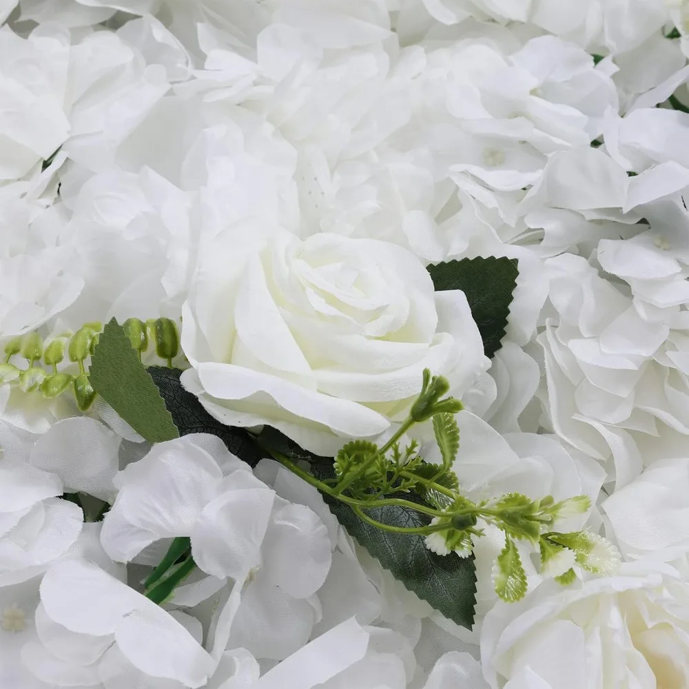 Lot de 6 panneaux muraux de fleurs artificielles – 24 x 16 pouces, toile de fond florale verte et blanche pour décorations