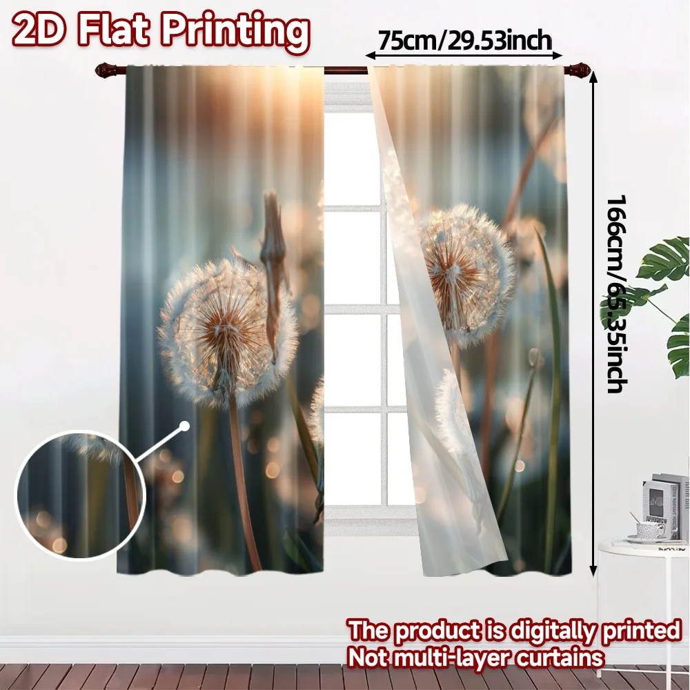 2pcs, 2D FLAT PRINTING Curtains (Without Rod) Dandelion Glow(1) Pattern Modern Curtains Durable Polyester Curtains Room Decor