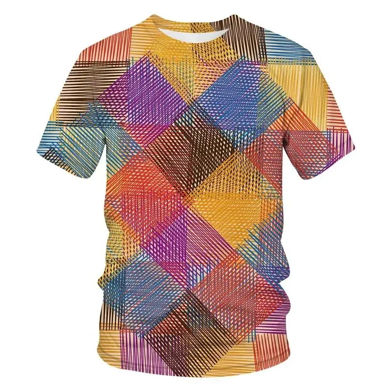 T-shirt da uomo estiva stampata in 3d con linea geometrica t-shirt a maniche corte con scollo a o da uomo stile Hip-Hop Casual di tutti i giorni