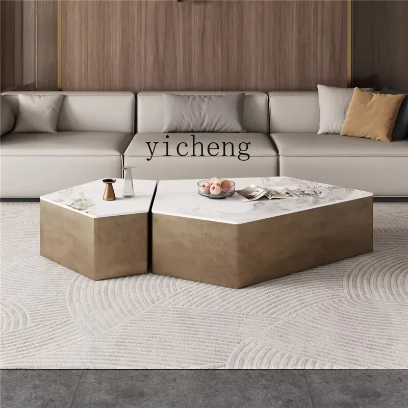 AB  high-end light luxury simple rock slab coffee table combination bronze brushed creative stainless steel just for home use