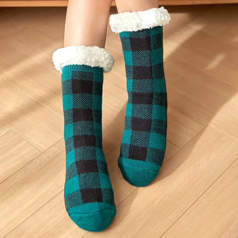 

Womens Fuzzy Sock Plaid Dog Cat Panda Children Soft Female Winter Warm Plush Non Slip Grip Thermal Fluffy Slipper Socks Unicorn