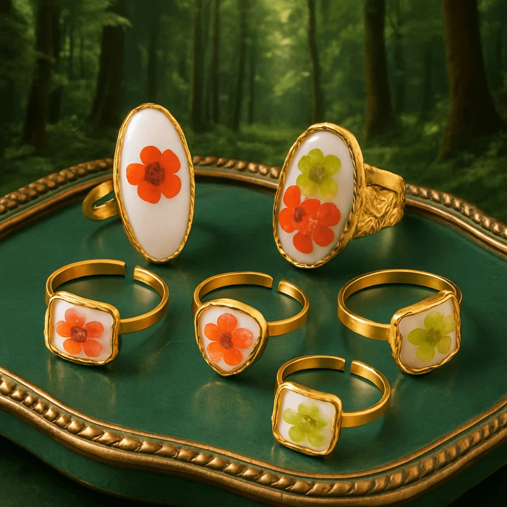 الفولاذ المقاوم للصدأ زهرة أبدية خاتم مجوهرات هندسية اكسسوارات الصيف حلقة شفافة تصميم الأقلية الكورية نمط حلقة مفتوحة #3