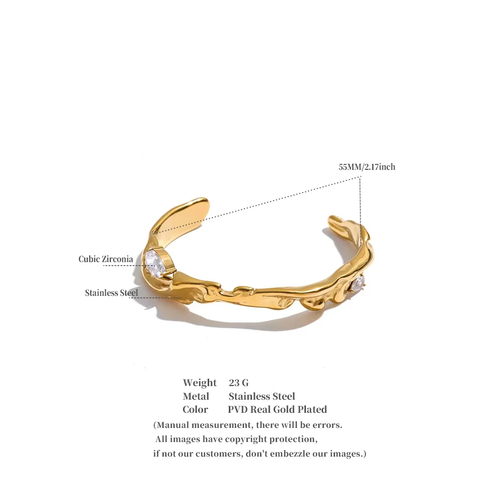 Yhpup 55 mm Edelstahl-Zirkonia-Guss-Armreif, PVD-beschichtet, wasserdicht, hochwertiger, personalisierter goldener Schmuck – Detail 1