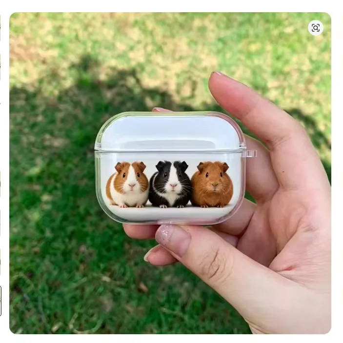 Cute Three Guinea Pigs Eating Melons Clear For Airpods 4 3 2 1 AirPods Pro 3 2 Headphone Case Dustproof Anti-Fall Keychain