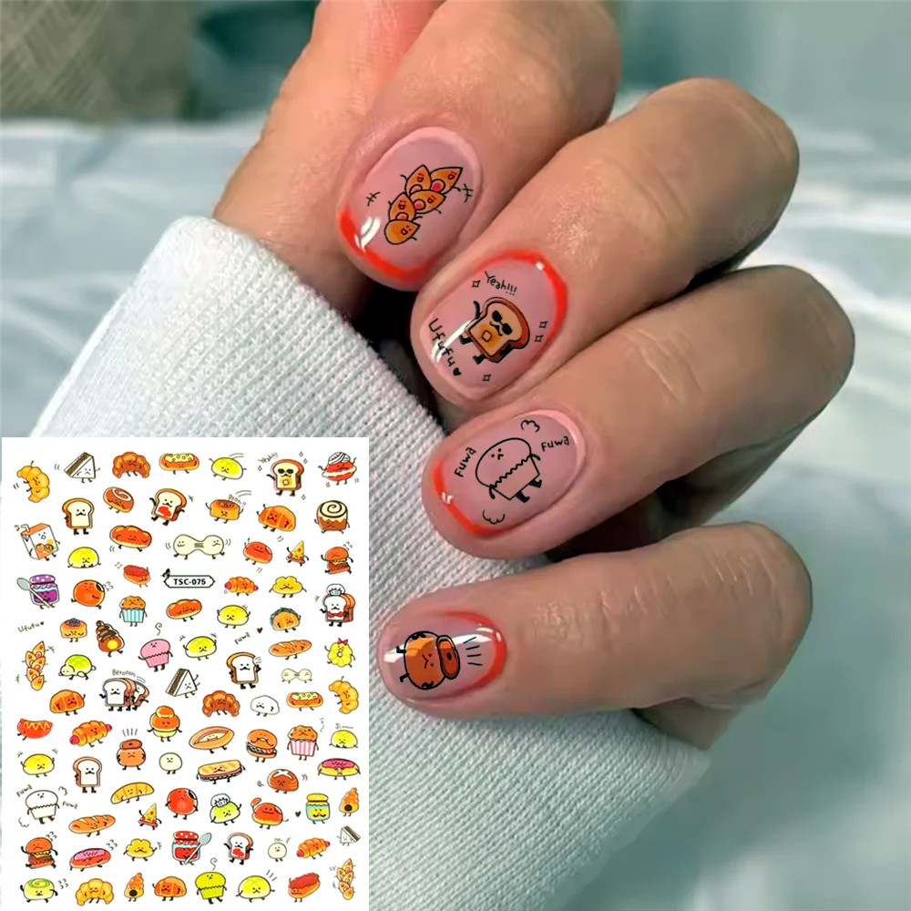 TSC-075  Cartoon character sandwich with bread on top, hot dog burger  DIY 3D Back glue  Nail sticker  Nail art