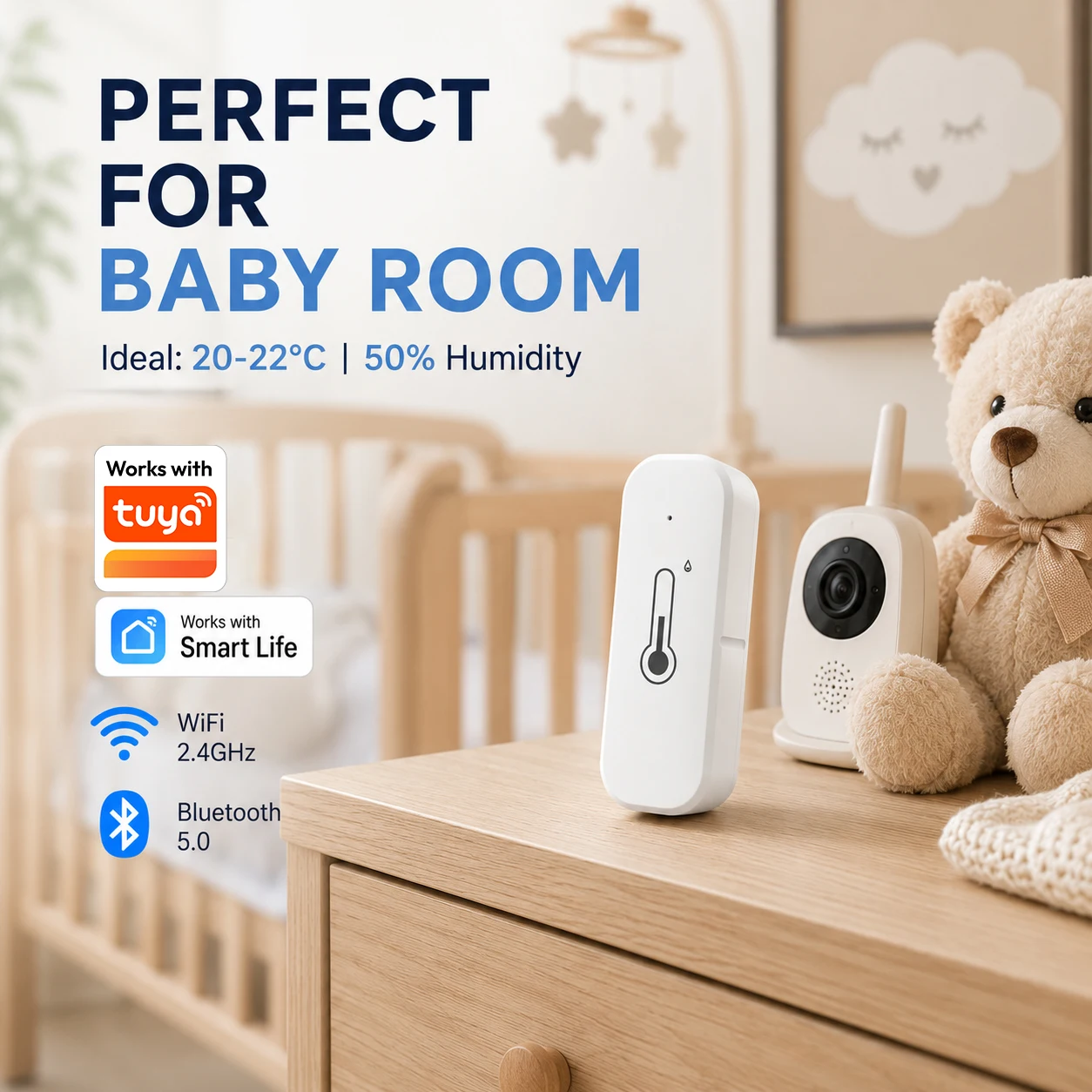 Tuya Smart Temperature Humidity Sensor, WiFi & Bluetooth, Alexa & Google Assistant Compatible, Indoor Home Automation Device