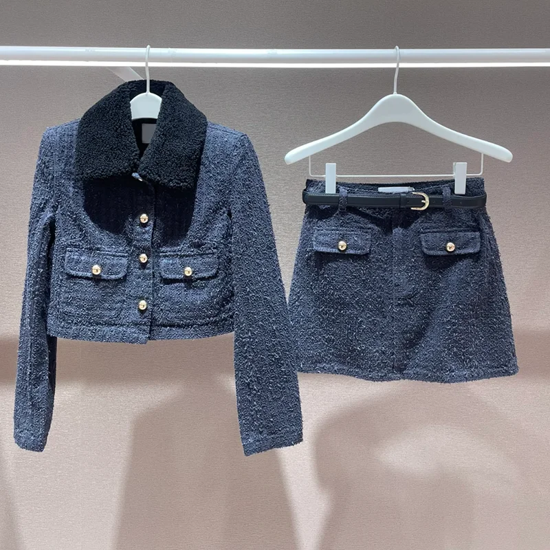 

Heidd SP2025 Весенний джинсовый комплект с винтажной талией, топ и юбка, хлопок, длинный свеч, женский ансамбль Faion