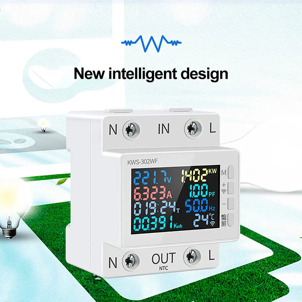 WIFI APP Digital Energy Meter Tester Rail Electricity Usage Monitor AC 170V~270V 63A Power Voltmeter Voltage Amps Watt Kwh Meter