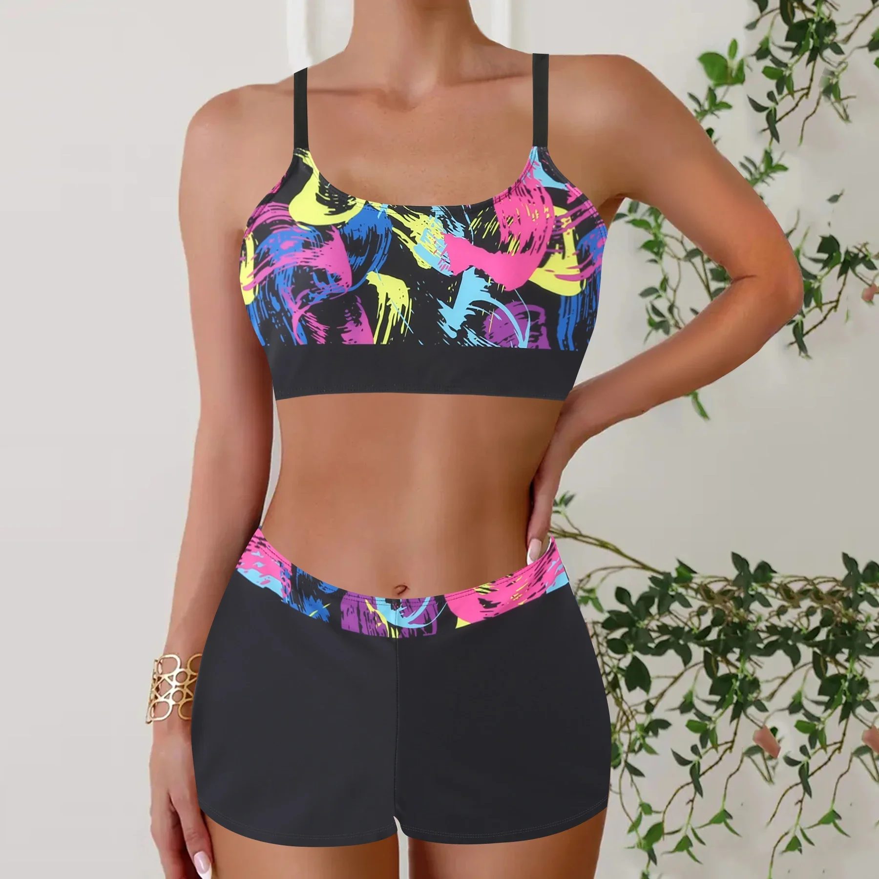 

Floral Print V Neck Tankini Sets, Summer Sexy Bikini Two Pieces Swimsuit, Women's Swimwear & Clothing Fashion Beachwear