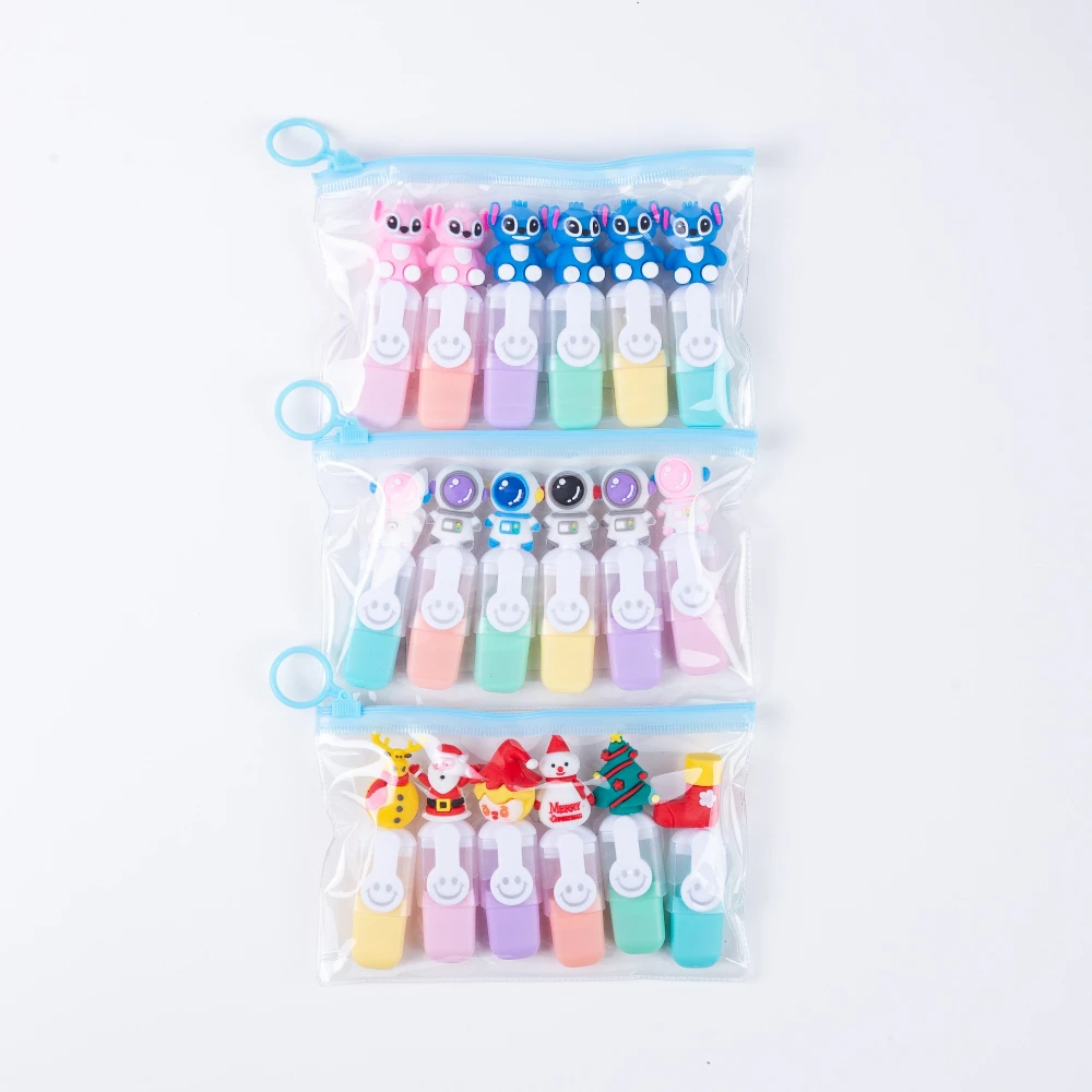 6 قطعة ديزني غرزة معبأة البسيطة هيغليغتر ليلو وستيتش الكرتون 6 اللون DIY كتيب القلم لطيف طالب طفل ماركر القرطاسية هدية