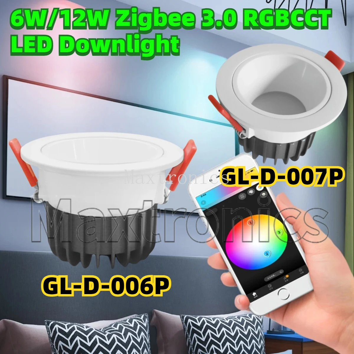 NEW 6W/12W Zigbee 3.0 RGBCCT LED Downlight Pro GL-D-006P/007P Waterproof Rating IP54 Work With Tuya APP/Voice/RF Remote Control