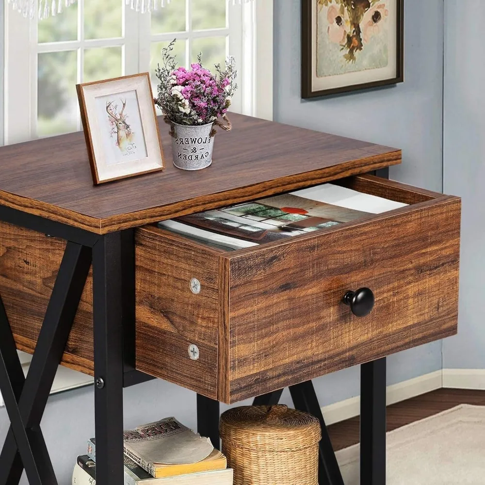 Mesita de noche alta elegante con cajón para dormitorio, sala de estar, oficina y dormitorio - Blanco