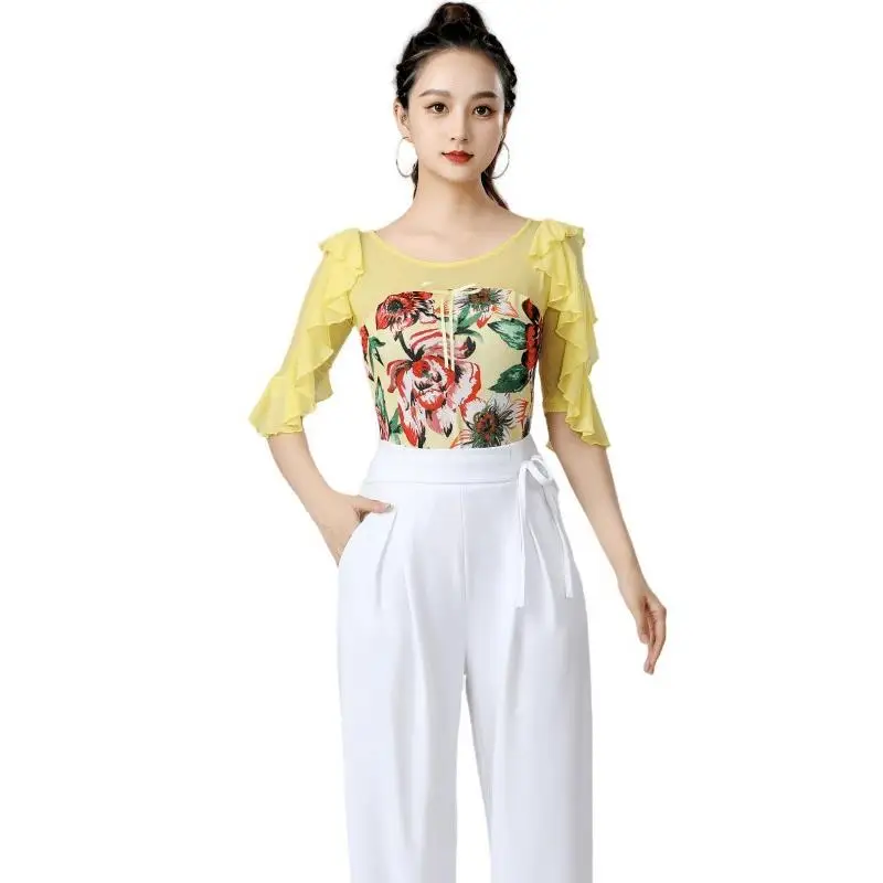 spring-summer-new-style-color-block-print-dance-top-square-dancing-three-step-rhythm-giteba-suit-floral-pattern