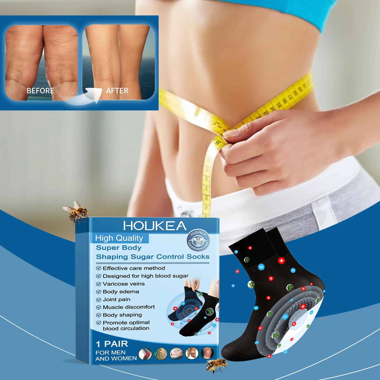 

Носки для кормления с пчелиным ядом, удобные дышащие массажные носки для ног, мягкие, приятные для кожи, компрессионные носки для ухода за сухим телом