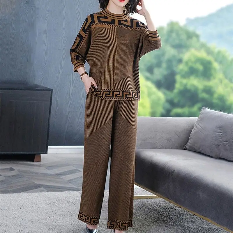 2024 Spring and Autumn Season Large Casual Sports Loose Drape Wide Leg Pants 2-piece Set