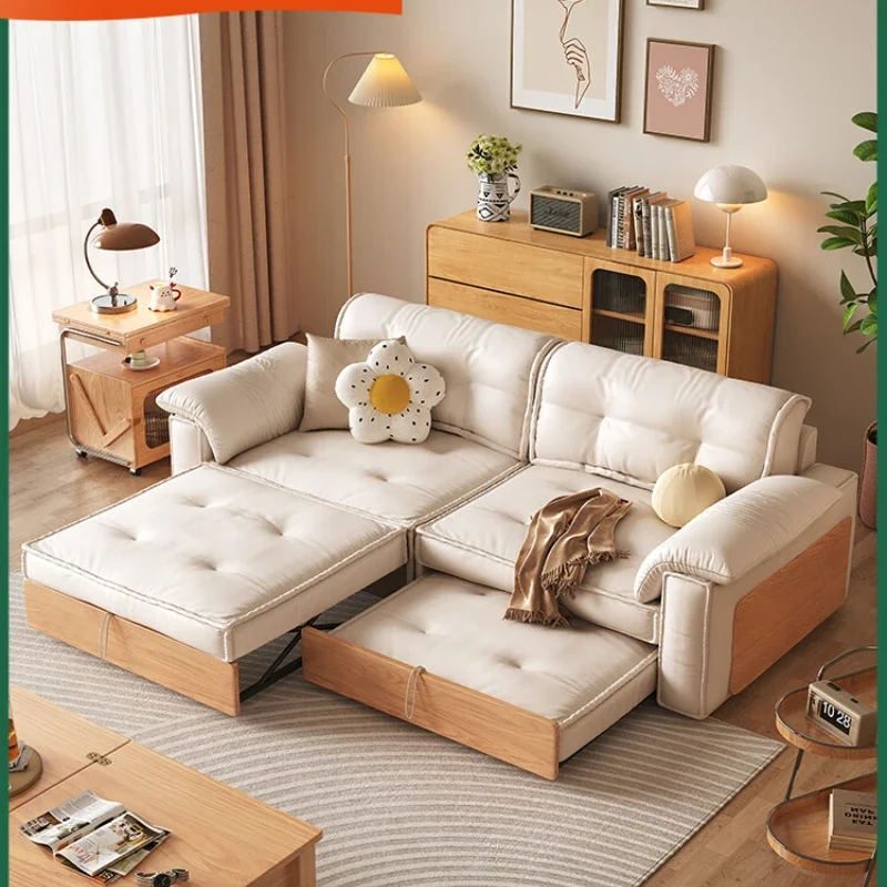 

Small apartment cat claw cloth fabric sofa modern simple cream wind retractable storage sofa bed