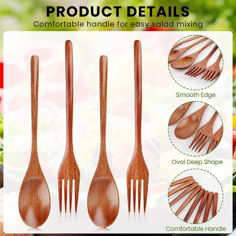 ABXF-8Pcs ไม้ช้อนส้อมชุดสไตล์ญี่ปุ่นชุดภาชนะไม้,Handmade KITCHEN ช้อน,Reusable Travel Flatware ชุด