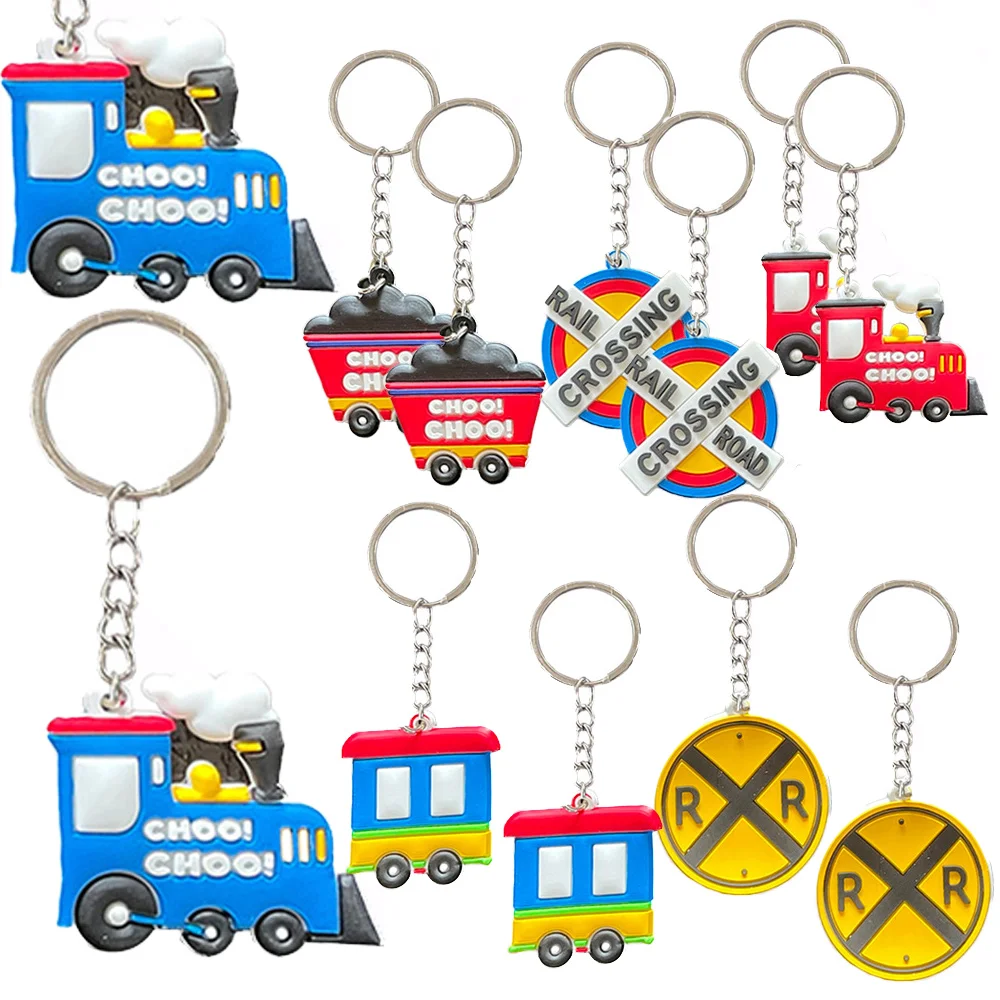 12Pcs Train Party Keychains Plastic Straws Gift Bags for Kids Car Theme Birthday Party Baby Showerchildren Bag Decorations