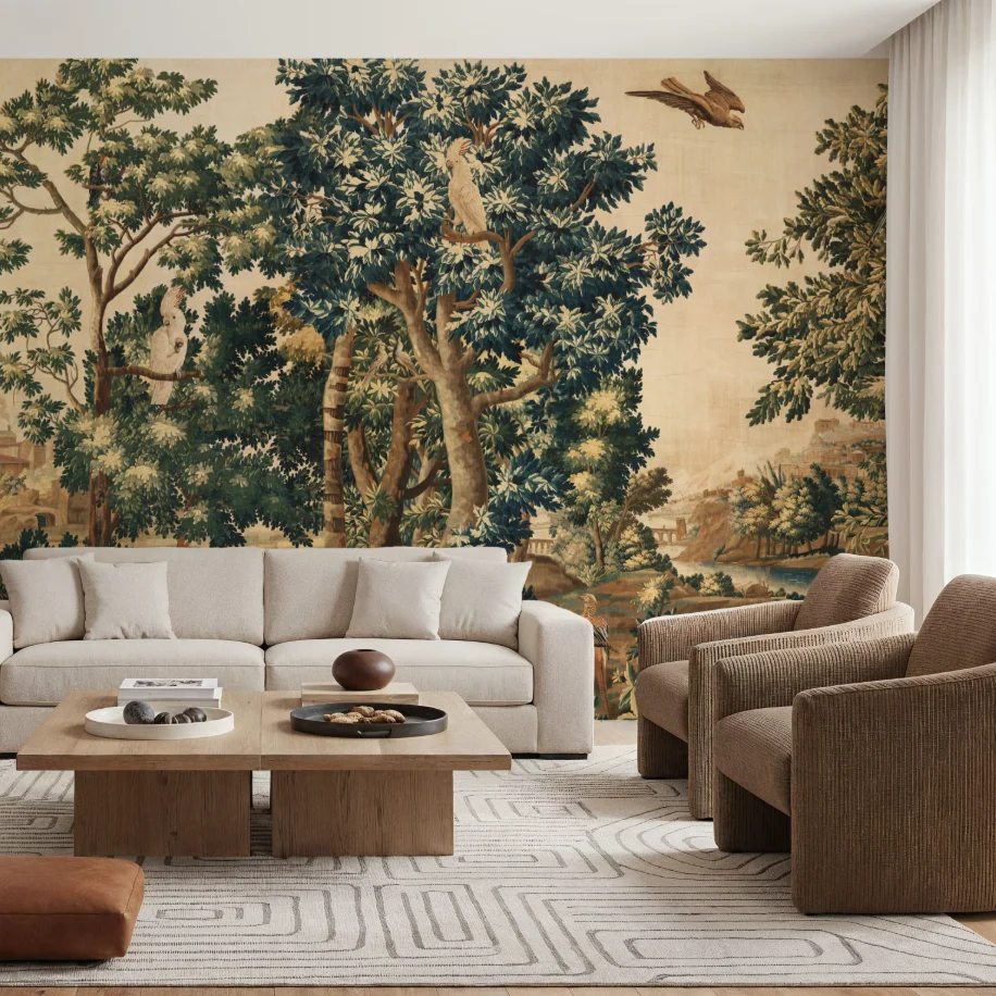 Customized Size Mural Vintage French Jungle Plant Leaf Animal Wallpaper Home Decoration Flamingo Parrot Wallpaper Wallcloth
