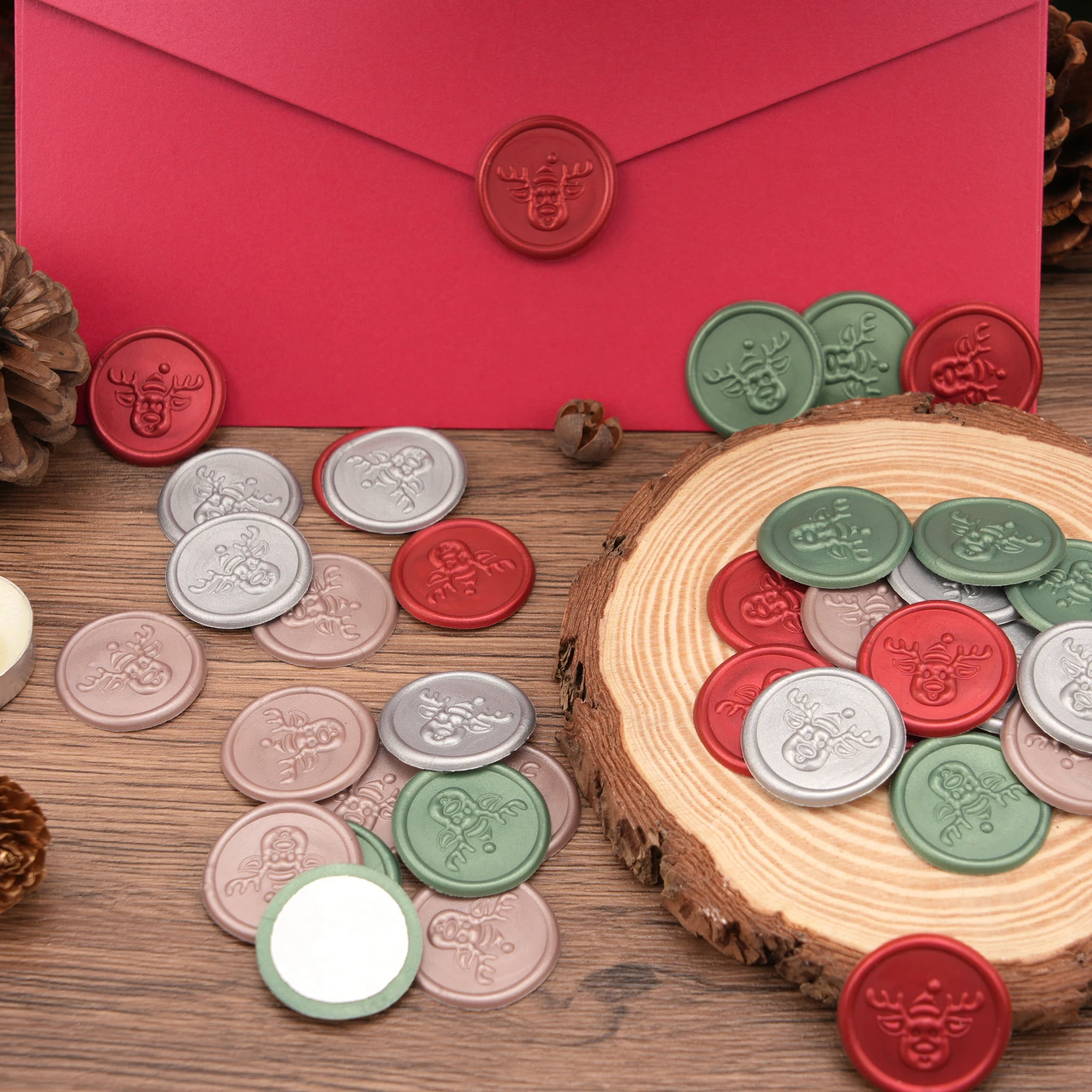

Reindeer 4Color Wax Seal Set Christmas Wax Seals Stickers Holiday Cards Celebration Theme Self-Adhesive DIY Wax Seals 40pcs