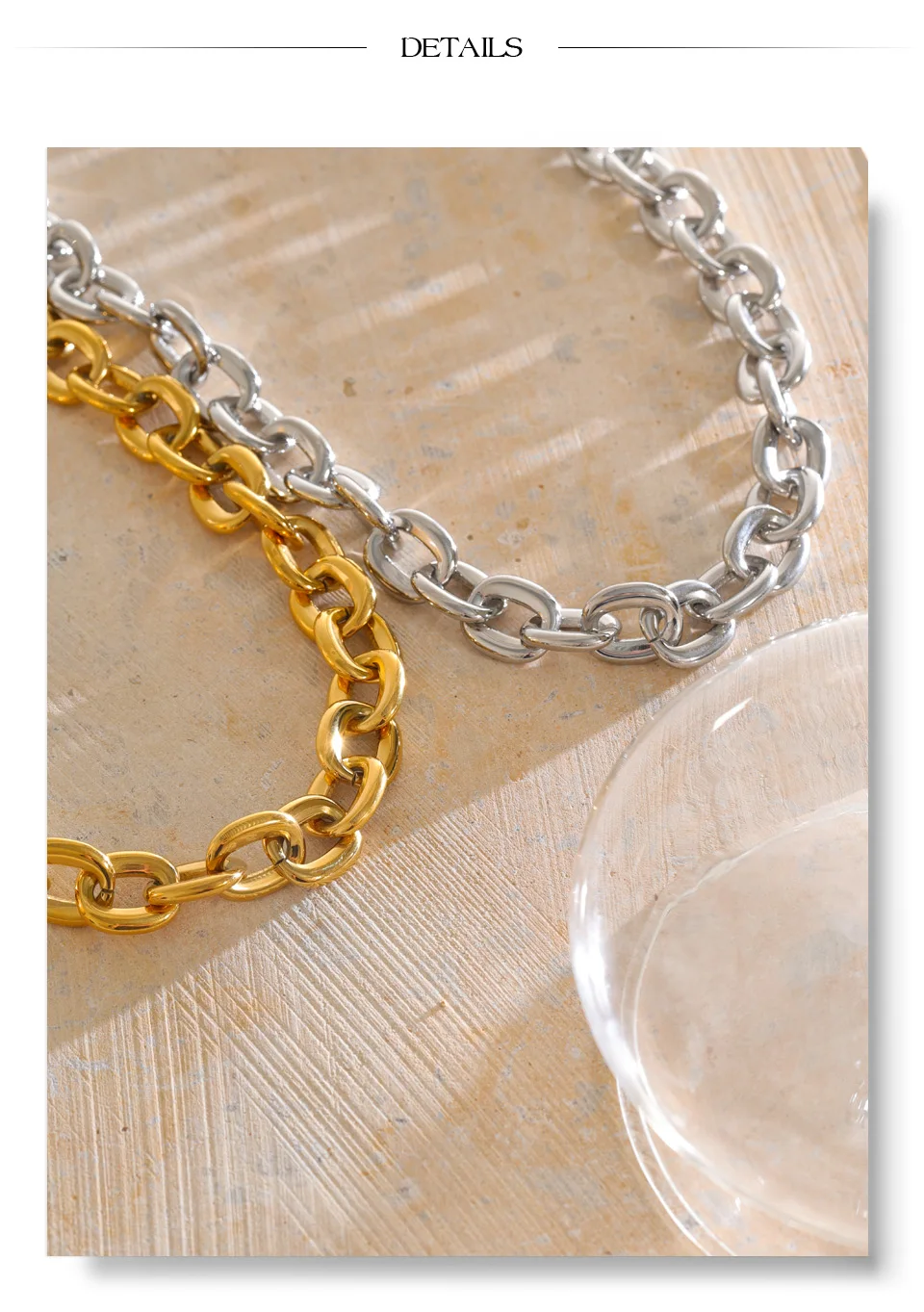 Yhpup Statement-Halskette aus Edelstahl mit Metallkette, PVD-beschichtet, wasserdicht, strukturiert, lässiger, trendiger Schmuck – Detail 7